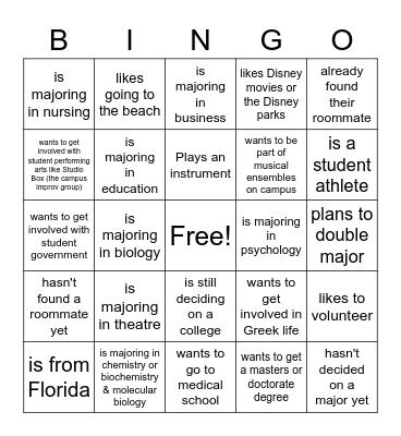 FSC Honors Hangout Bingo Card
