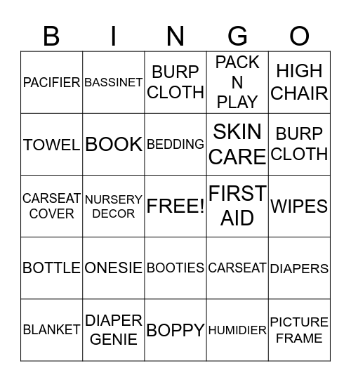 NICOLE AND HUY'S BABY SHOWER BINGO Card
