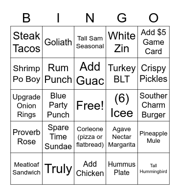 Spare Time Bingo Card