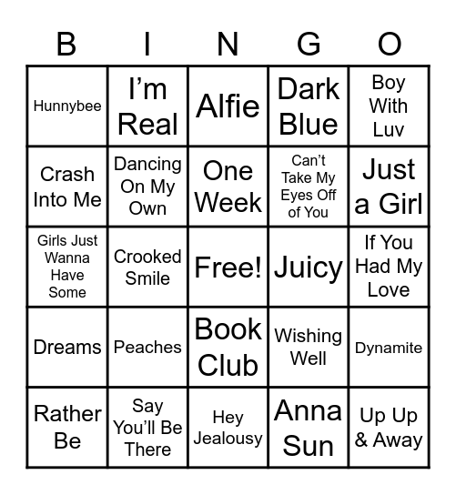 MUSICAL Bingo Card