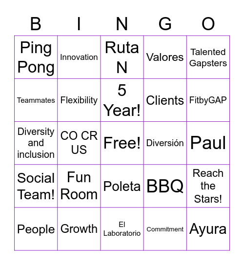 5th Anniversary - GAP COL Bingo Card