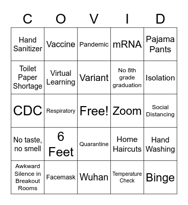 COVID 19 Bingo Card