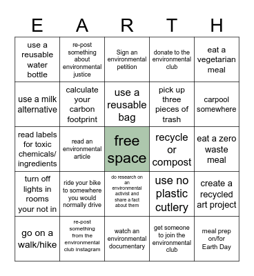 Earth Day Online Bingo Challenge Bingo Card