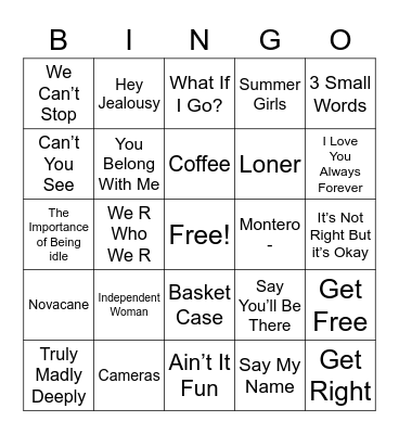Musical Bingo Card