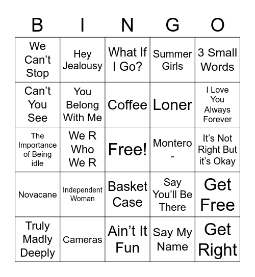 Musical Bingo Card