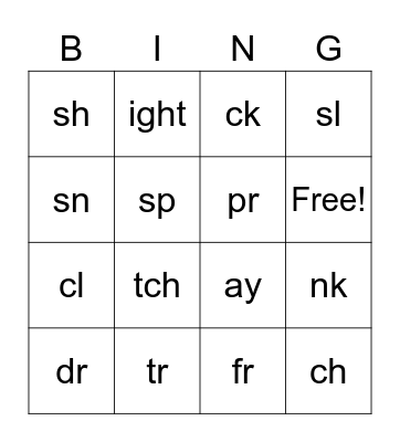 Blends and Diagraph Bingo Card