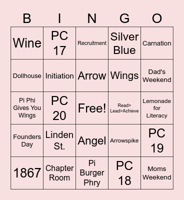 Pi Beta Phi Bingo Card