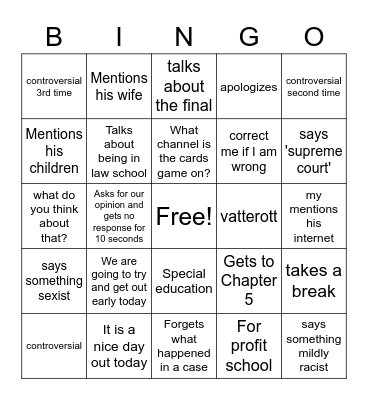 Education Law Bingo Card