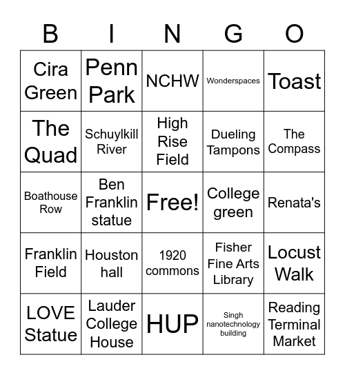 Penn Bingo Card