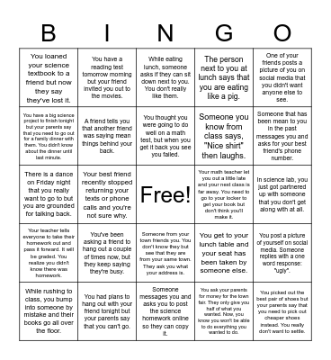 Social Problem Solving Bingo Card