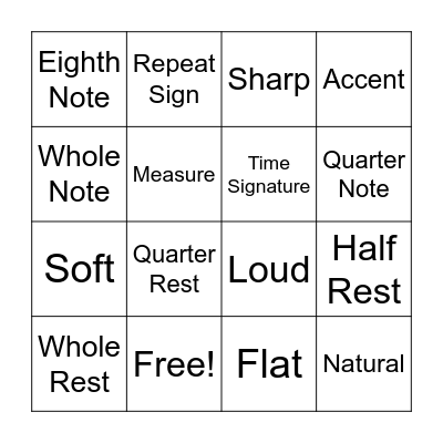Music Symbols Bingo Card