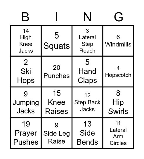 FITNESS Bingo Card