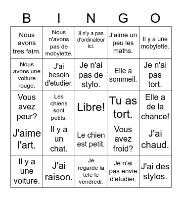 Discovering French bleu lecon 10 Bingo Card
