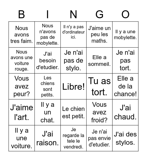 Discovering French bleu lecon 10 Bingo Card