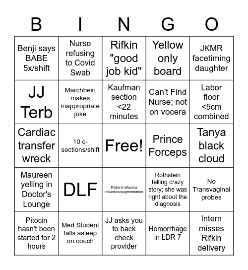 North Shore SECRET Bingo Card