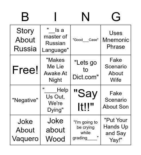 MAJ Tintera Bingo Card