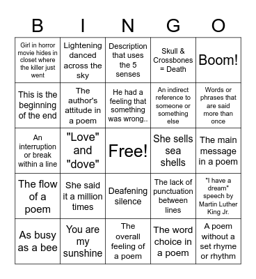 Poetry Review Bingo Card