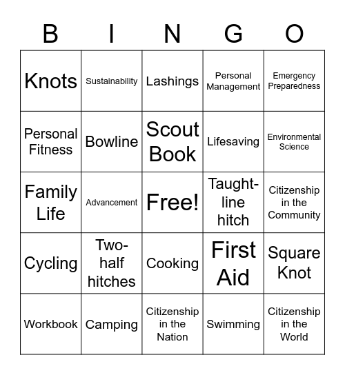 Rank Advancement Bingo Card