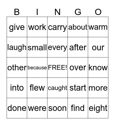 Unit 4 Sight Words Bingo Card