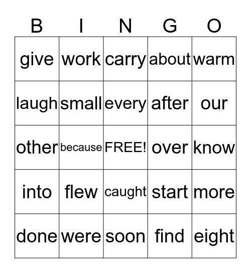 Unit 4 Sight Words Bingo Card