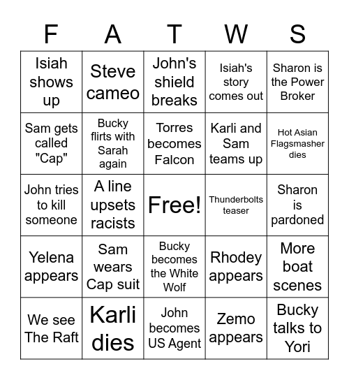 FATWS Finale Bingo Card