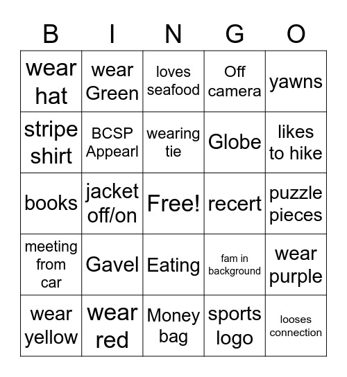BCSP Bingo Card