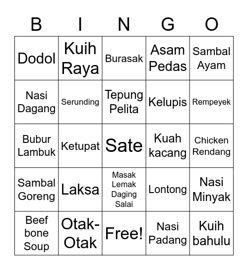 Rayalicious Bingo Card