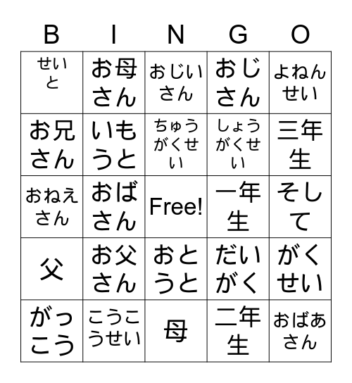 Chapter 3 Bingo Card