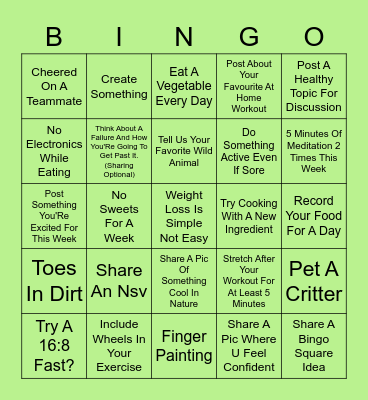 Team Recess - Week 1 Bingo Card