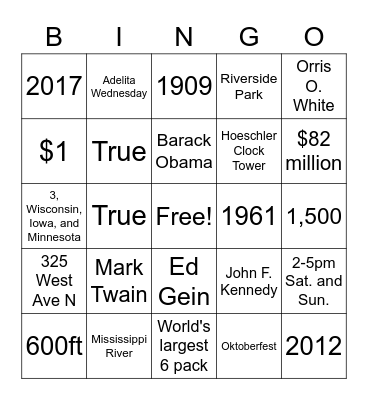 La Crosse facts Bingo Card