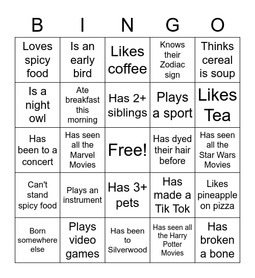 Untitled Bingo Card