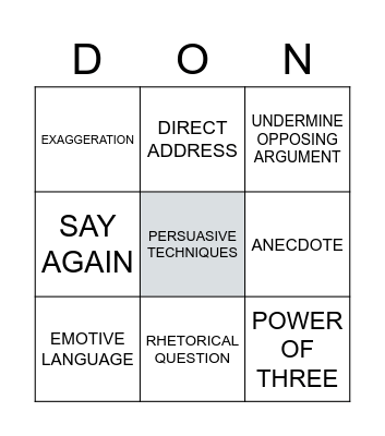 Donald Trump Bingo Card