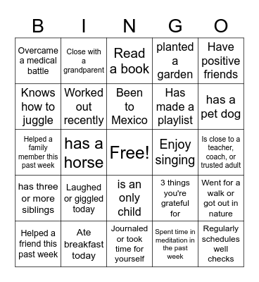 Sources of Strength Bingo Card