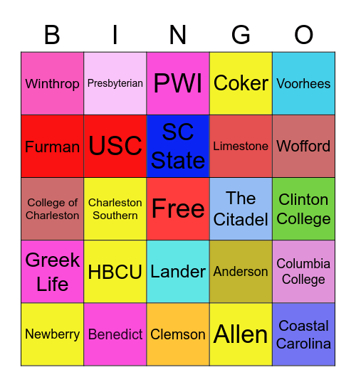 SC College & University Bingo Card