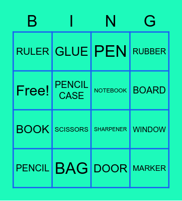 SCHOOL THINGS Bingo Card
