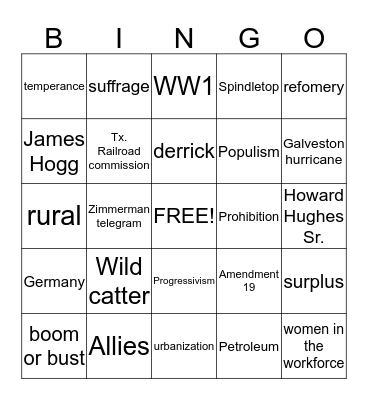 AGE OF OIL Bingo Card