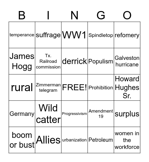 AGE OF OIL Bingo Card