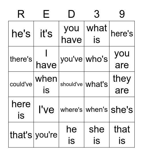 Red 39 Bingo Card