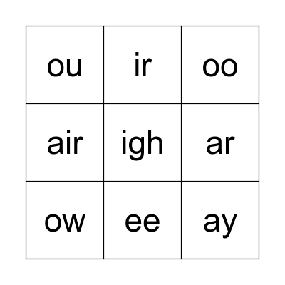 Set 2 Sounds Bingo Card