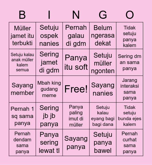 Main bingo with panya Bingo Card