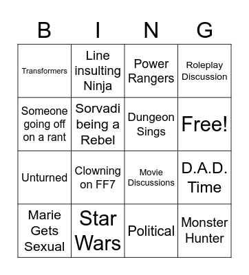 MrDungeon's Stream Bingo Card