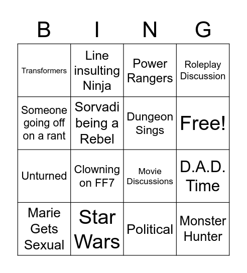 MrDungeon's Stream Bingo Card