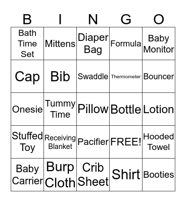 Baby Shower Bingo Card