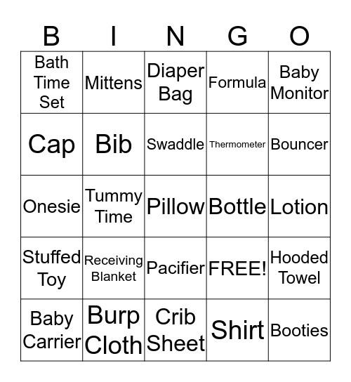 Baby Shower Bingo Card