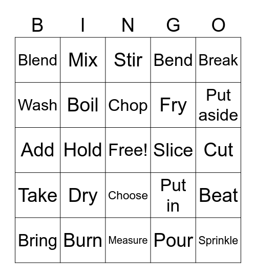 Action Verb on Procedure Text Bingo Card