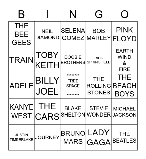 "M" ENTERTAINMENT      MUSIC Bingo Card