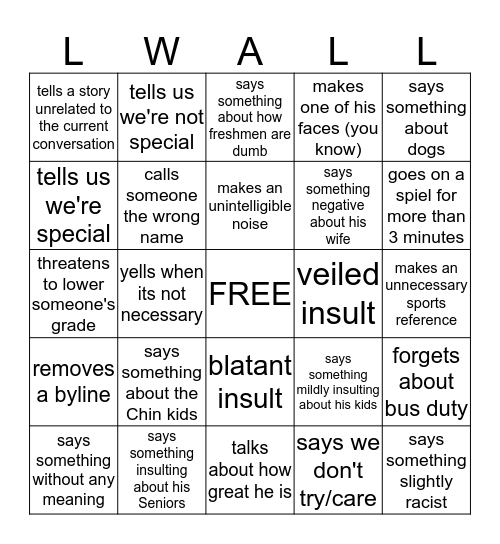 Wall Bingo Card