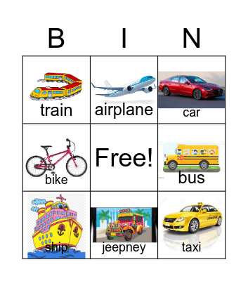 Transportation Bingo Card