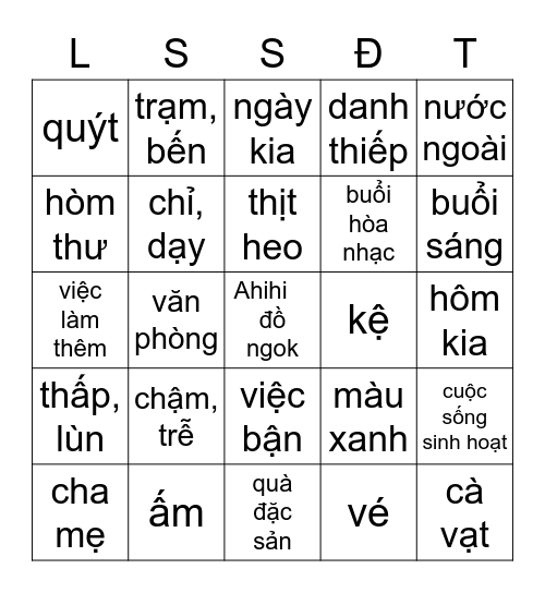 Đại hội Lô tô Thực tập sinh BĐ Bingo Card