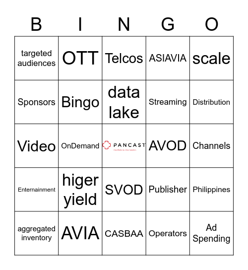 Bingo sponsored by Pancast Bingo Card